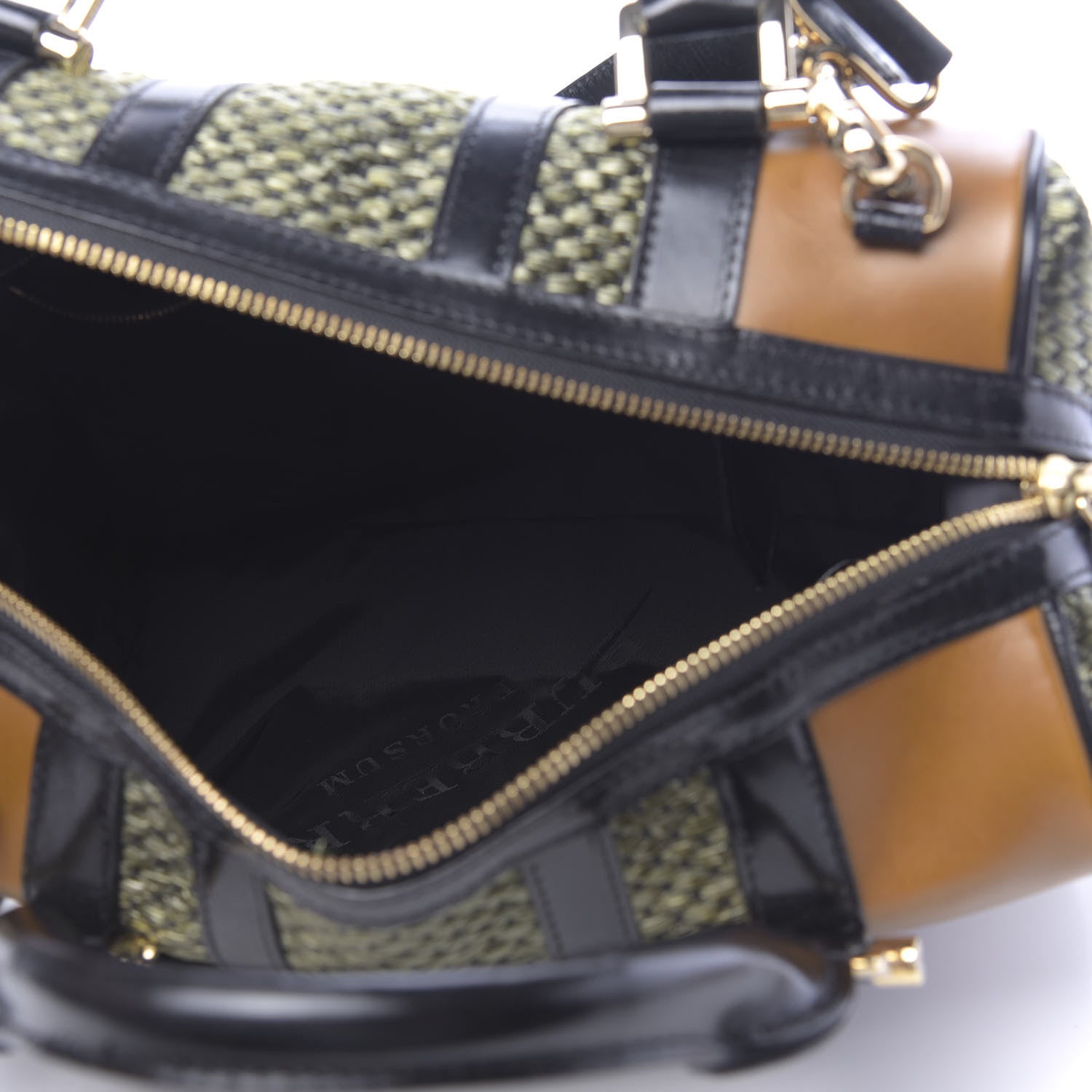 Burberry Calfskin Raffia Prorsum Bowling Bag Green Brown 6 of 16
