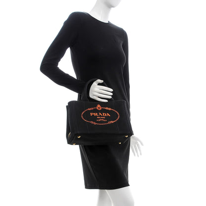 Prada Canapa Small Logo Tote Black Arancio 3 of 8