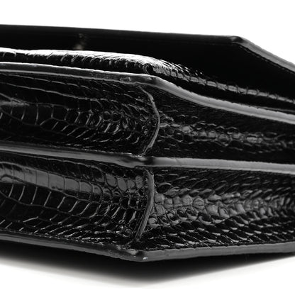 Saint Laurent Calfskin Crocodile Embossed Medium Monogram Sunset Black 9 of 9