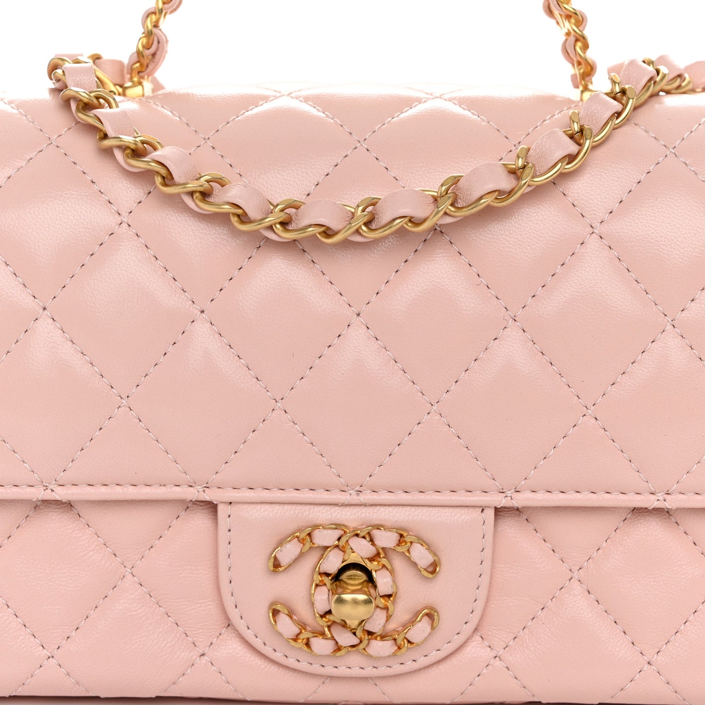 Lambskin Quilted Mini Strass On Top Flap Light Pink