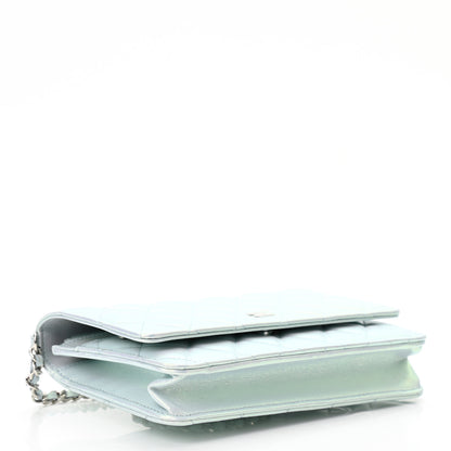 Chanel Iridescent Calfskin Quilted Wallet On Chain WOC Light Blue 4 of 12