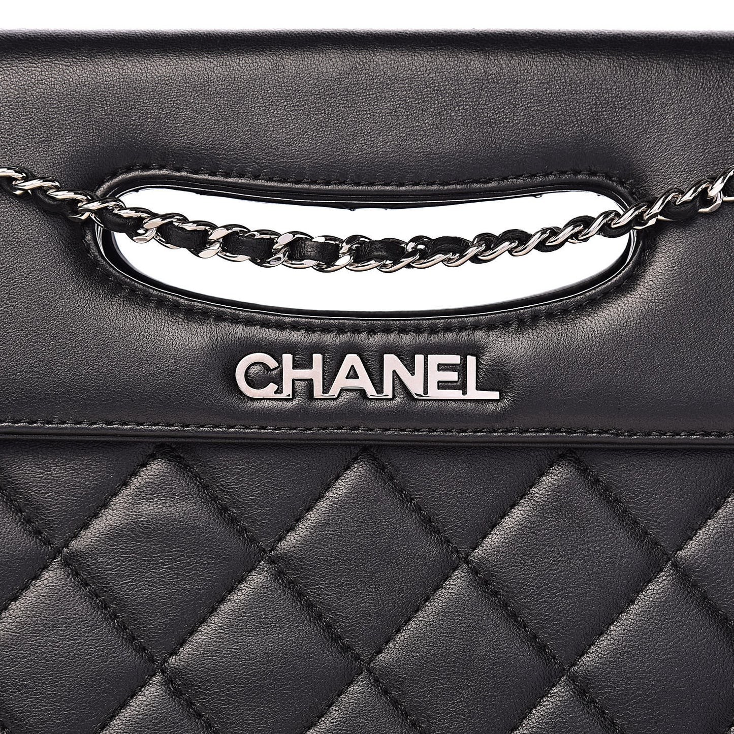 Lambskin Top Handle Logo Flap Black