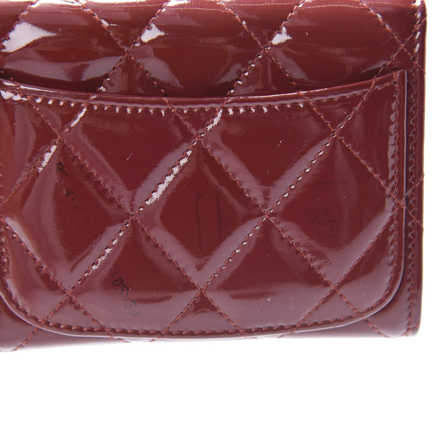 Patent Quilted Flap Card Holder Wallet Burgundy