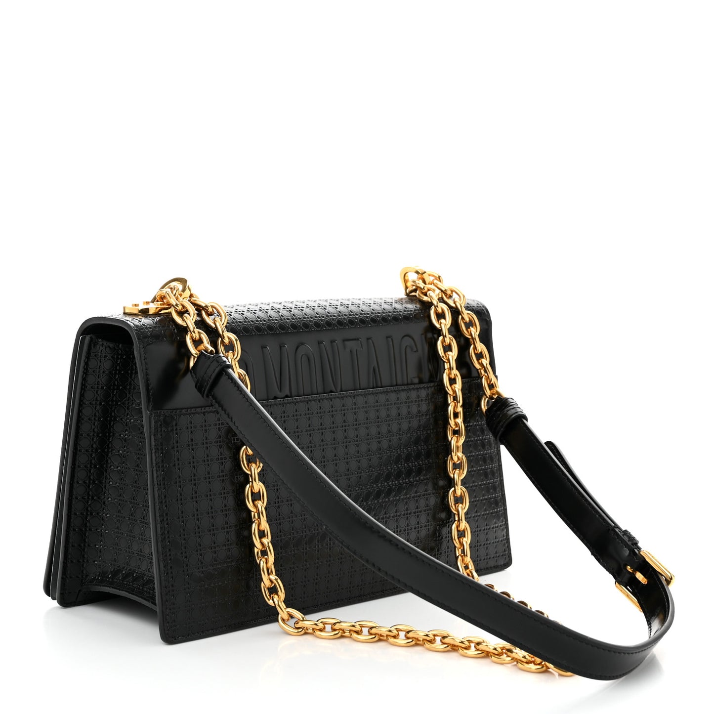 Patent Micro-Cannage 30 Montaigne Chain Flap Bag Black