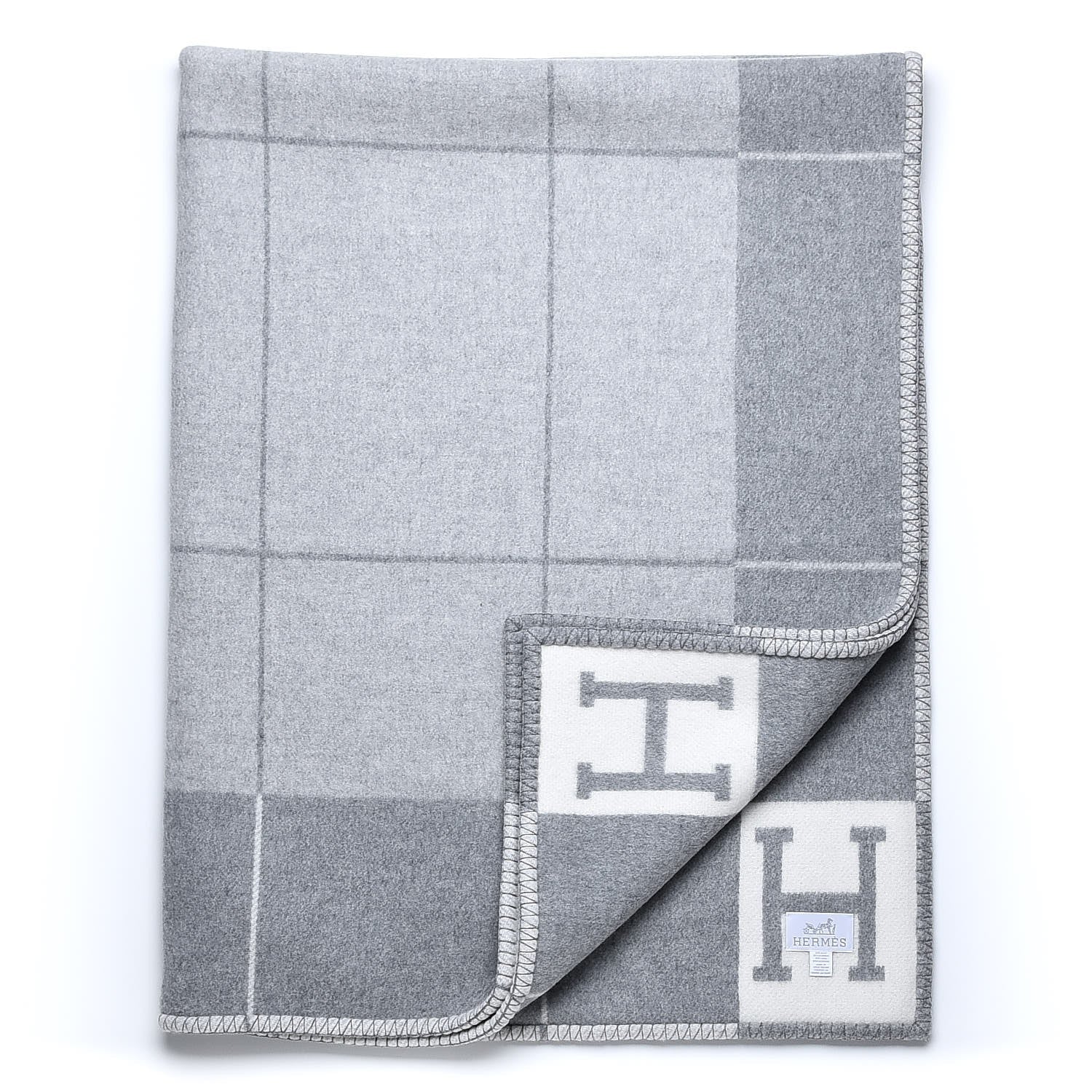 Hermes Wool Cashmere Avalon III Blanket Ecru Gris Clair 1 of 4