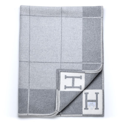 Hermes Wool Cashmere Avalon III Blanket Ecru Gris Clair 1 of 4