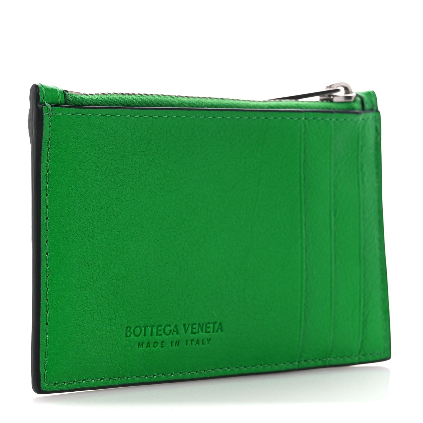 Nappa Calfskin Maxi Intrecciato Zipped Card Case Parakeet
