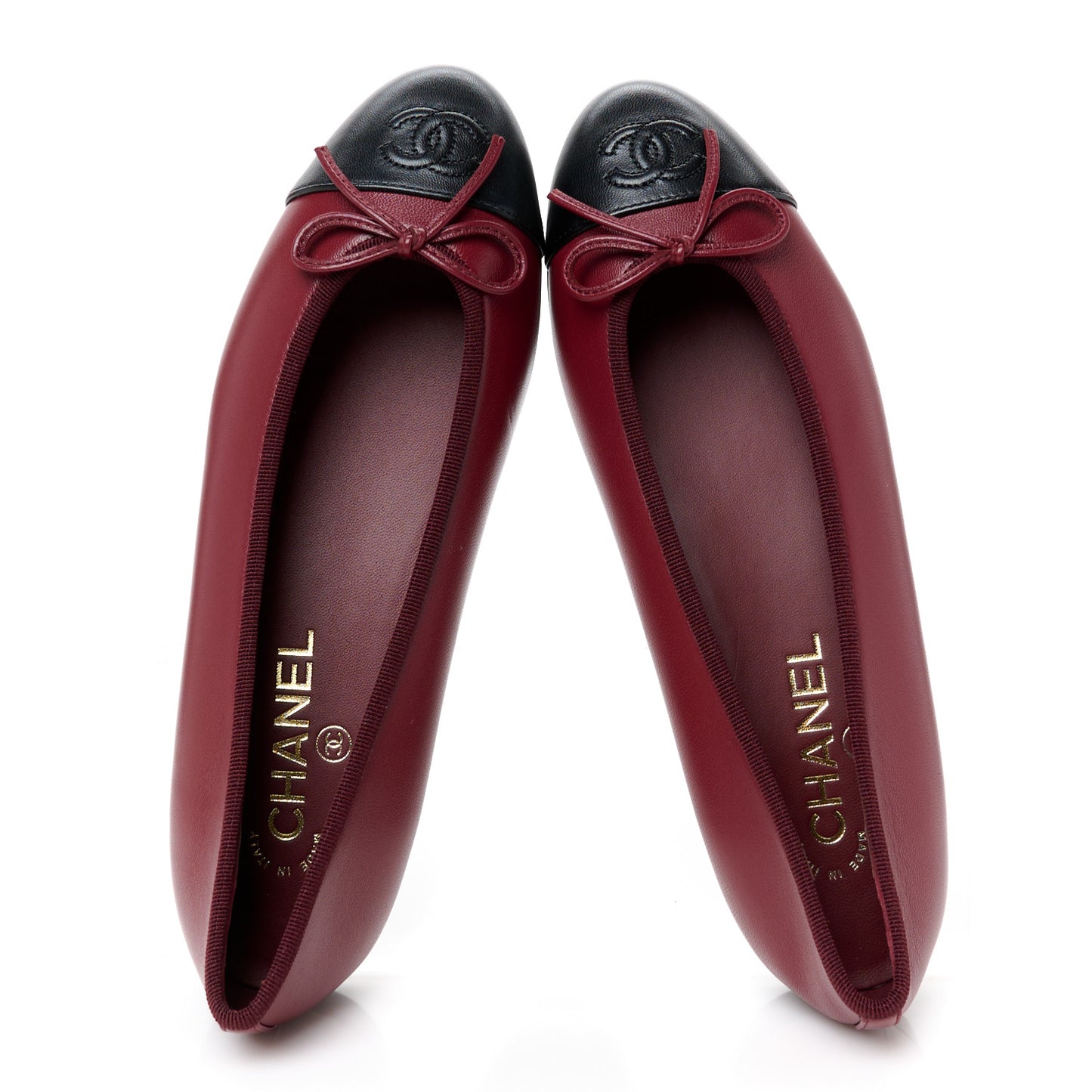 Lambskin Cap Toe CC Ballerina Flats 38 Burgundy Black