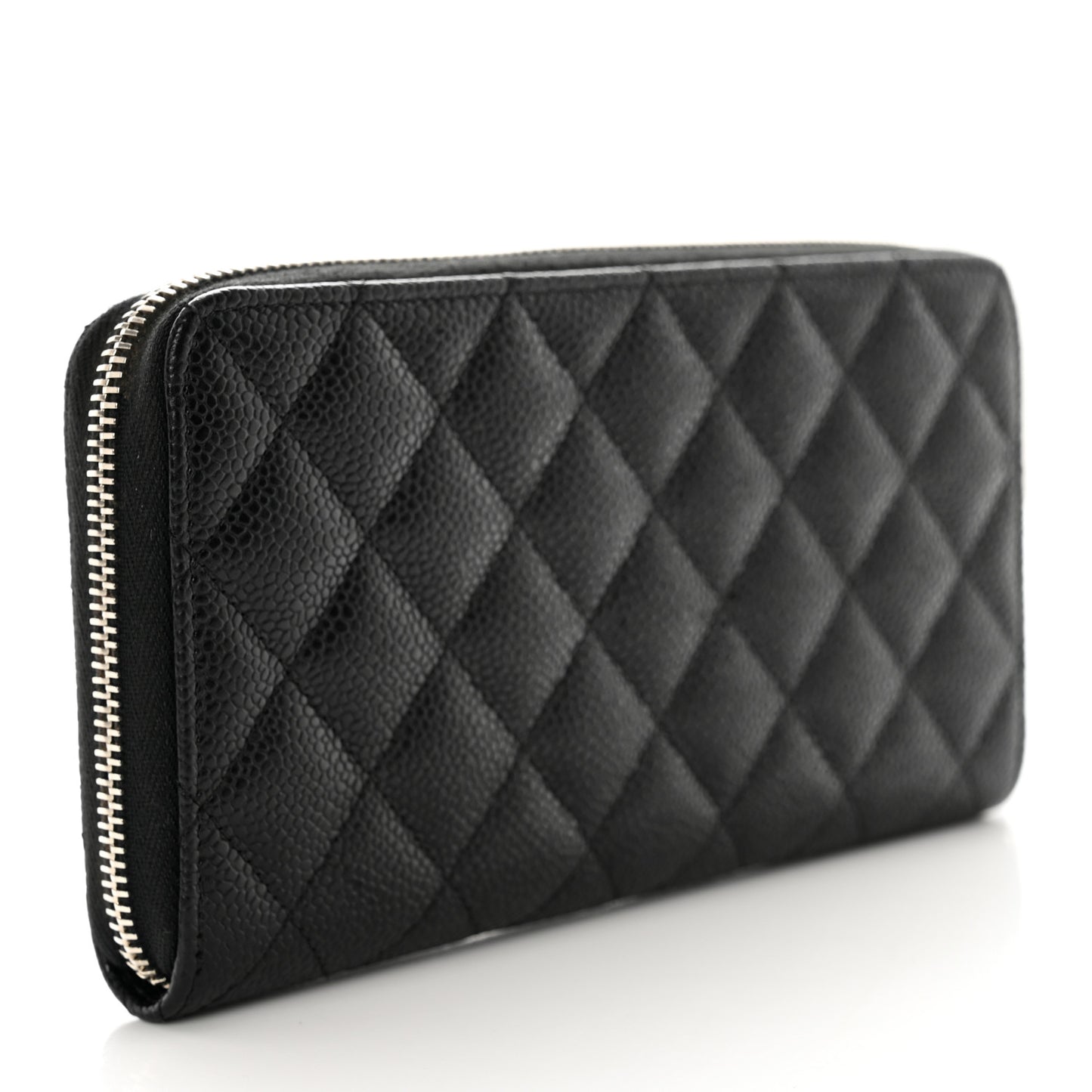 Caviar Quilted Large Gusset Zip Around Wallet Black