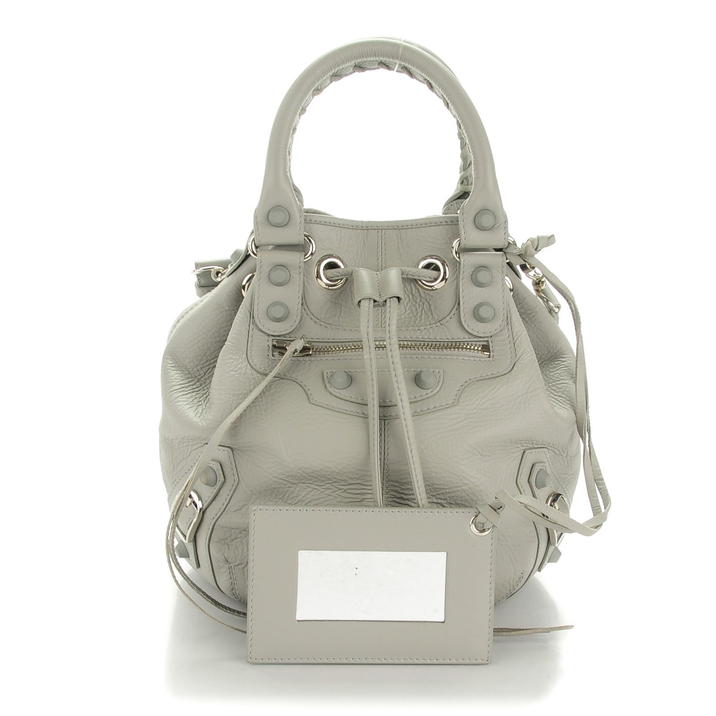 Matte Goatskin Rubber Covered Classic Hardware Mini Pompon Gris Glace