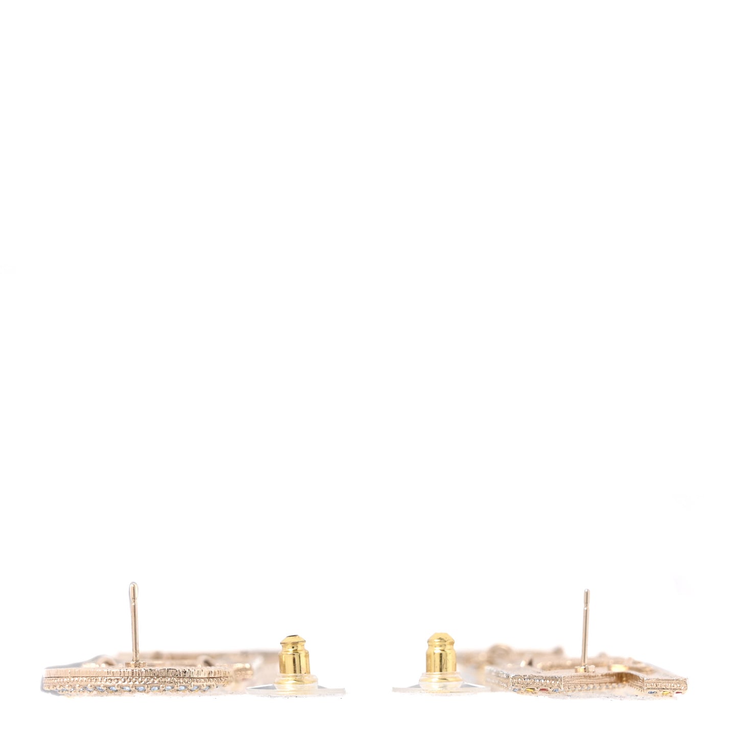 Metal Crystal Rainbow Cha-Nel Logo Drop Earrings Multicolor Gold