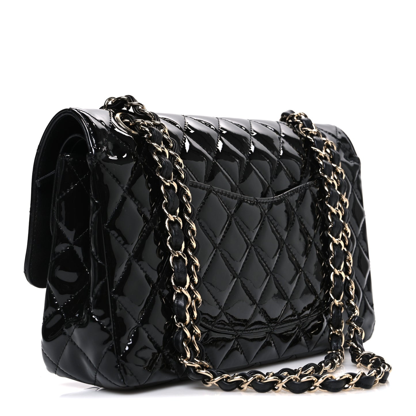Patent Quilted Medium Double Flap Black