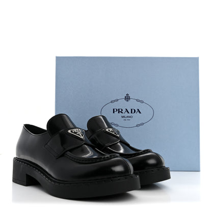 Prada Spazzolato Metal Triangle Logo 50mm Loafers 39 Black 15 of 15