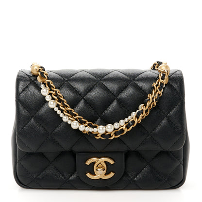 Chanel Shiny Lambskin Quilted Pearl Twist Mini Square Flap Black 1 of 11
