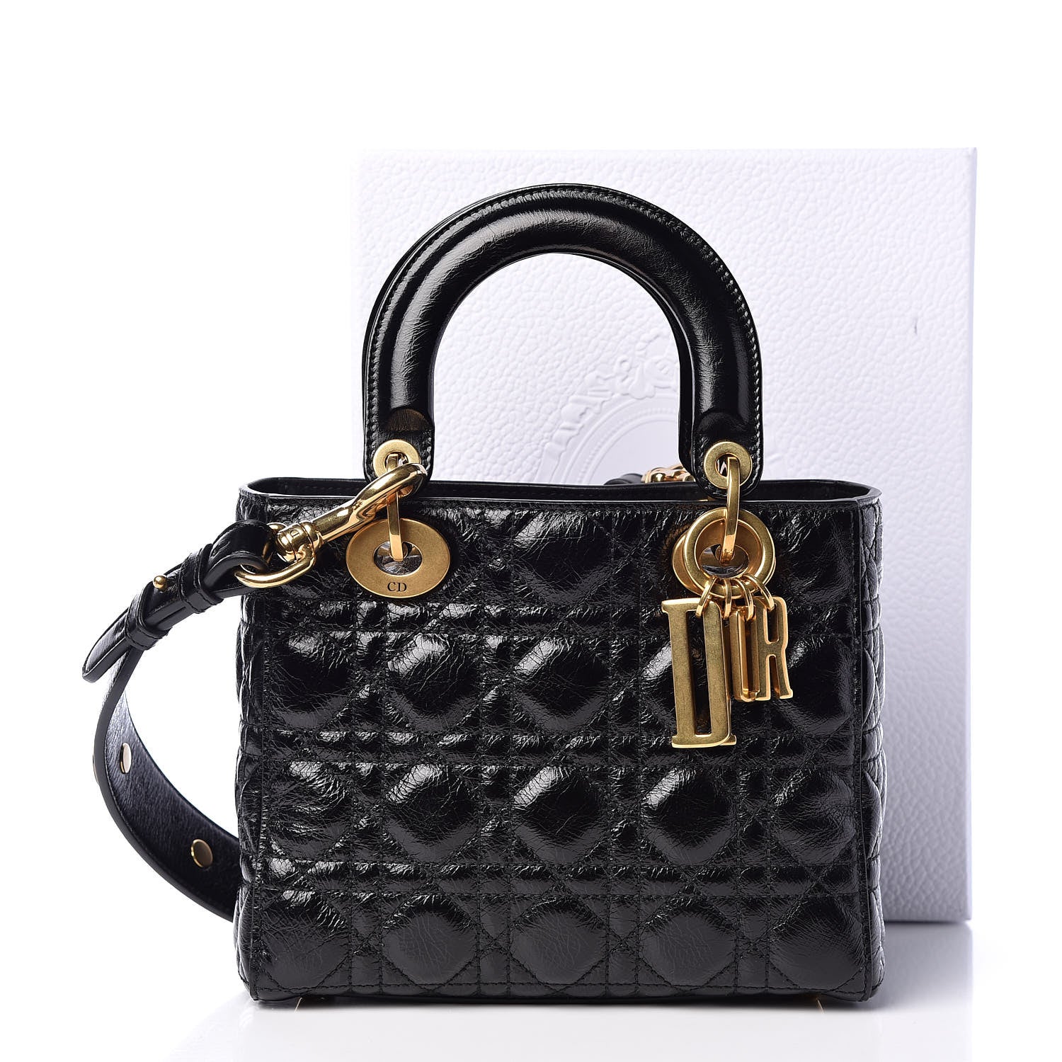 Christian Dior Crinkled Patent Cannage Small Lucky Badges My Lady Dior Black 10 of 10