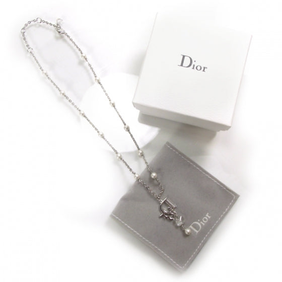 Christian Dior Pearl Crystal Necklace Silver 3 of 4