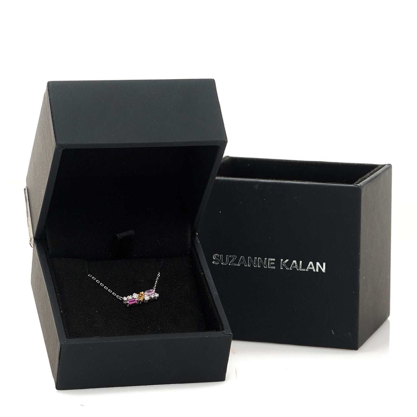18K White Gold Diamond Pink Sapphire Citrine Fireworks Bar Necklace