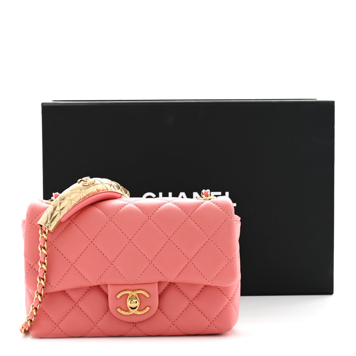 Lambskin Quilted Mini Quilted Handle Crush Flap  Pink