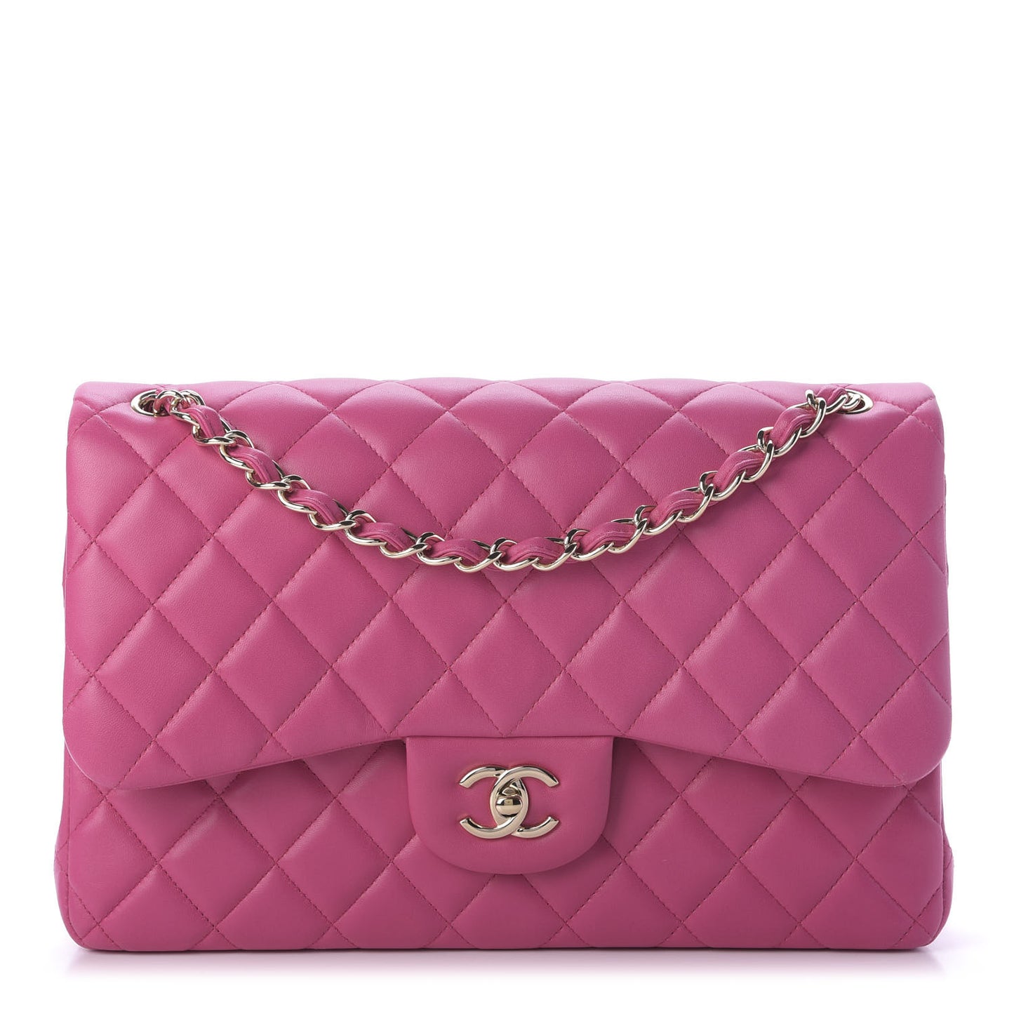 Lambskin Quilted Jumbo Double Flap Fuchsia