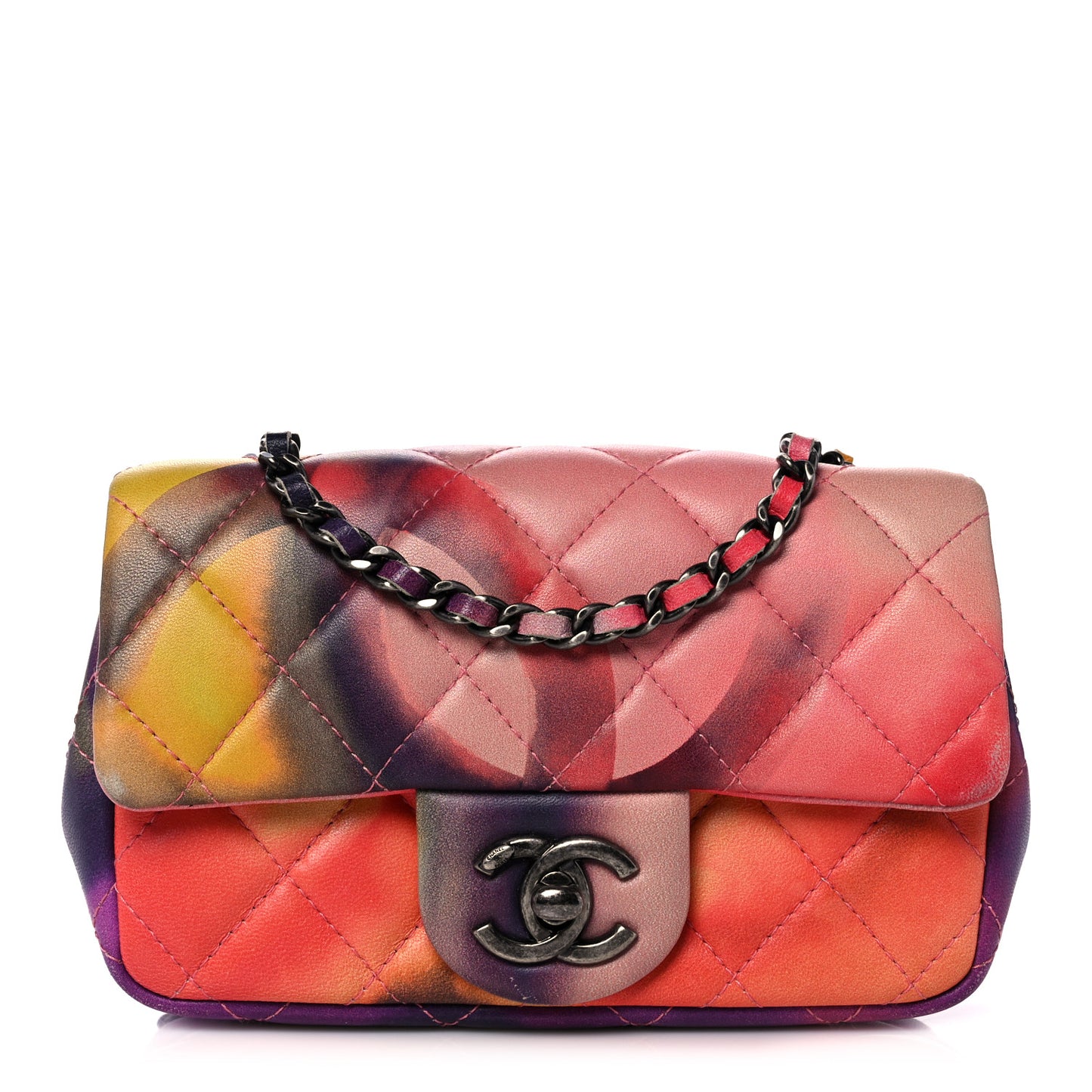 Lambskin Quilted Extra Mini Flower Power Flap Multicolor