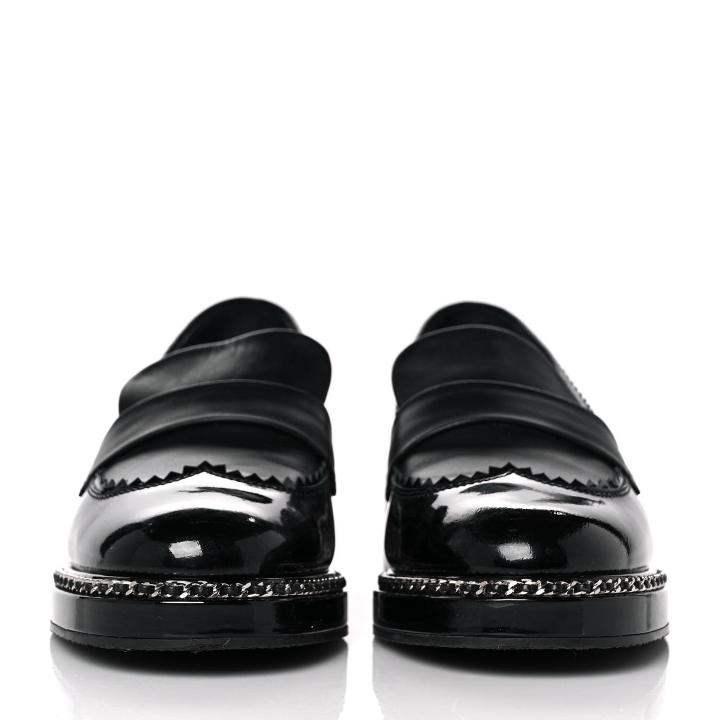 Patent Lambskin CC Chain Mocassin Loafers 37 Black