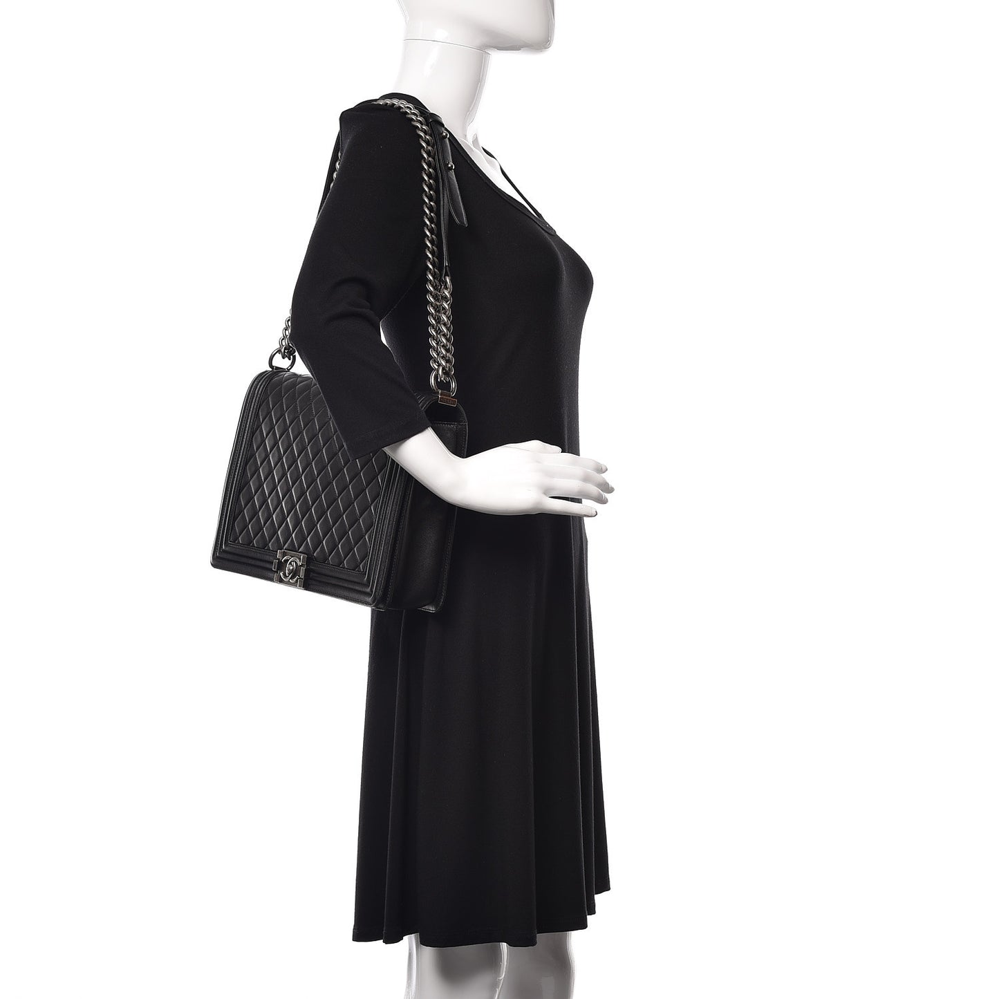 Lambskin Quilted Large Boy Flap Black