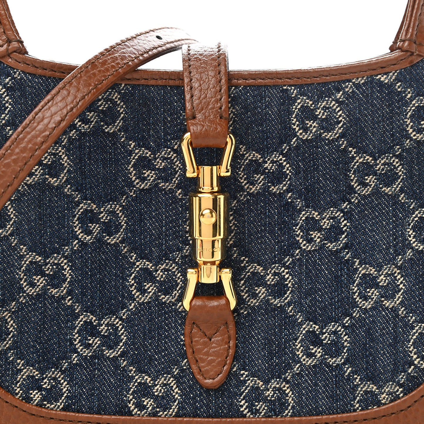 New Denim GG Monogram Calfskin Mini Jackie 1961 Hobo Blue Tea Cuir