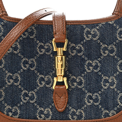Gucci New Denim GG Monogram Calfskin Mini Jackie 1961 Hobo Blue Tea Cuir 7 of 9
