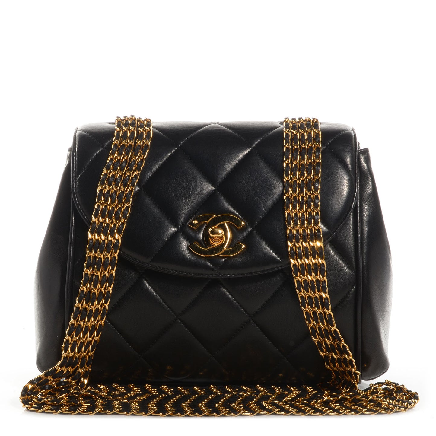 Lambskin Quilted 5 Chain Small Flap Black
