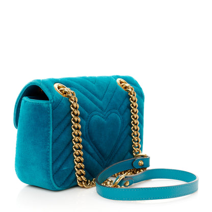 Gucci Velvet Matelasse Mini GG Marmont Shoulder Bag Pavone Cyan 3 of 11