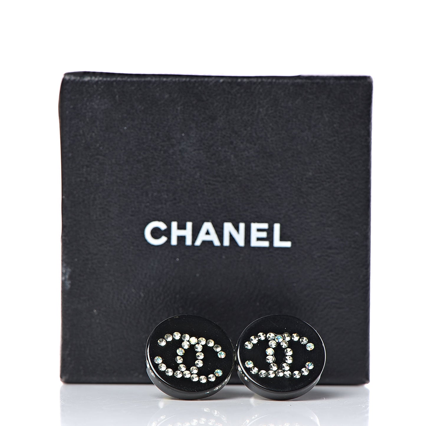 Resin Crystal CC Clip On Earrings Black