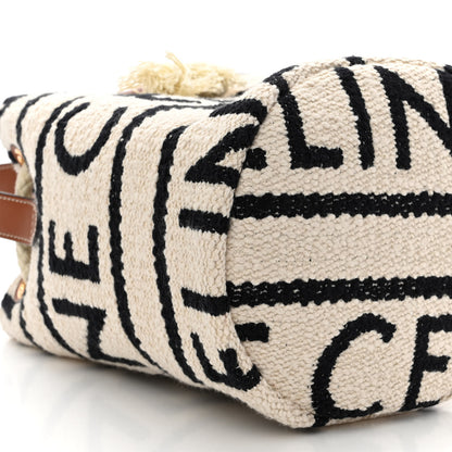 Celine All Over Textile Calfskin Striped Teen Drawstring Bag White Black 9 of 11