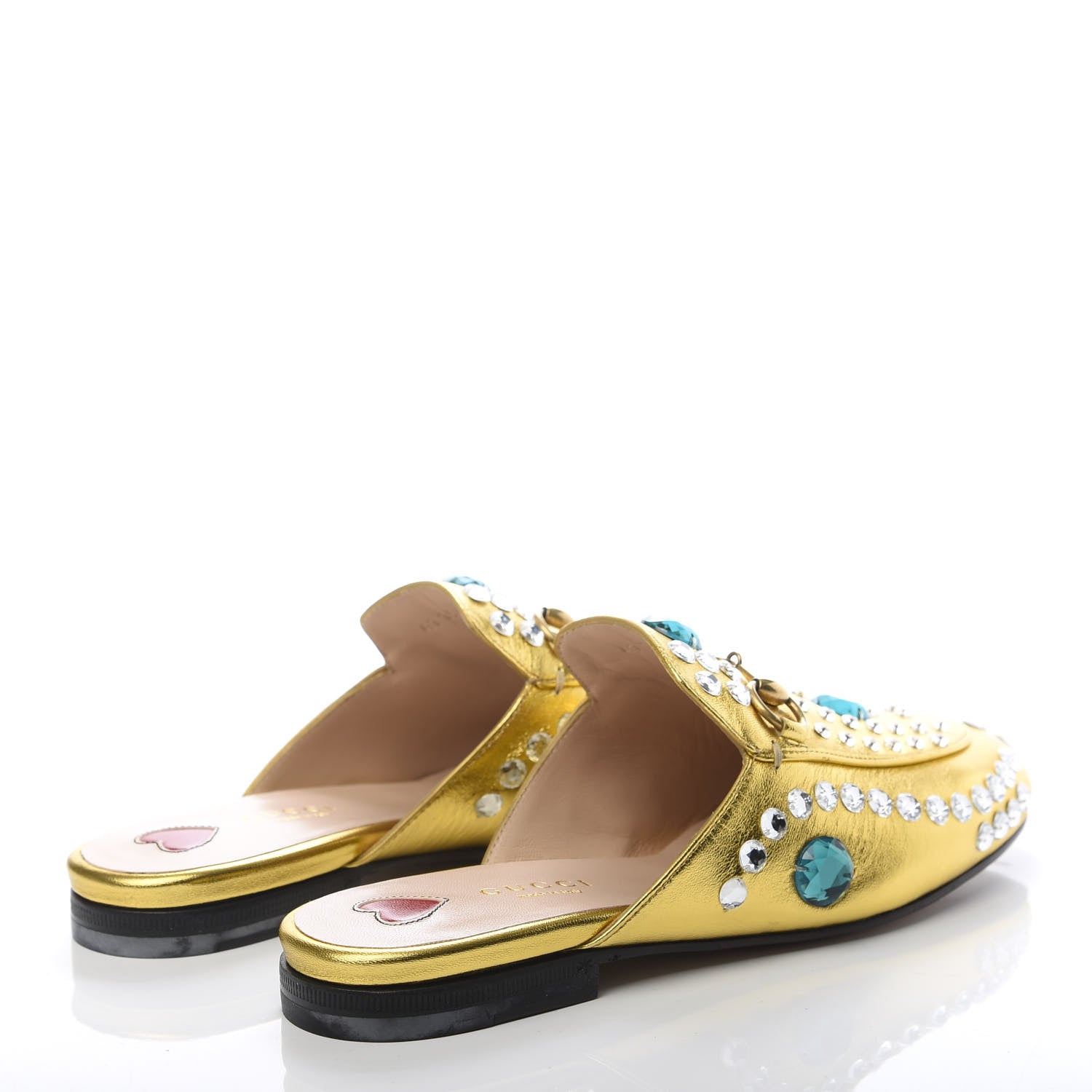 Gucci Metallic Nappa Crystal Womens Princetown Slippers 35 Gold 4 of 9
