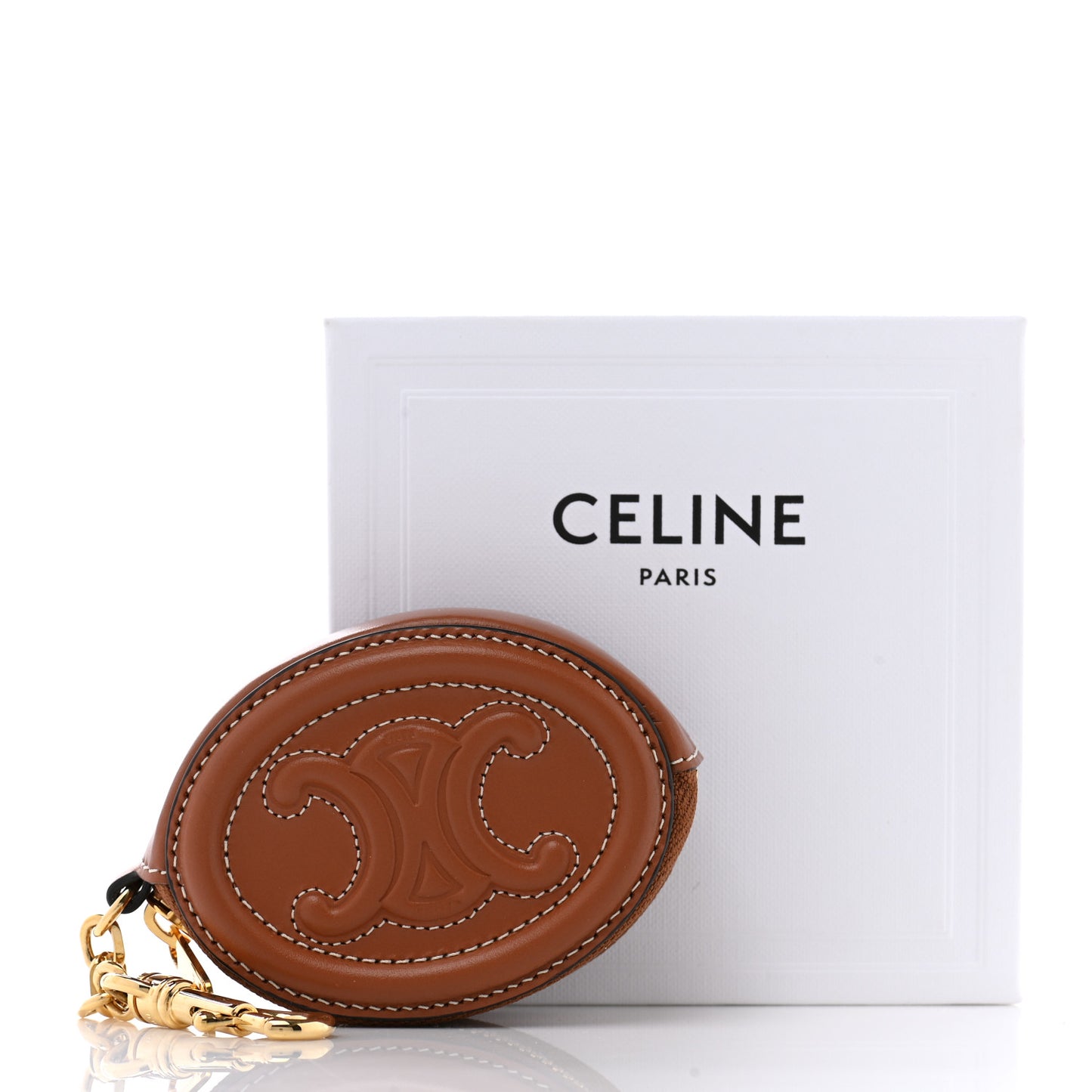 Smooth Lambskin Small Triomphe Oval Coin Purse Tan