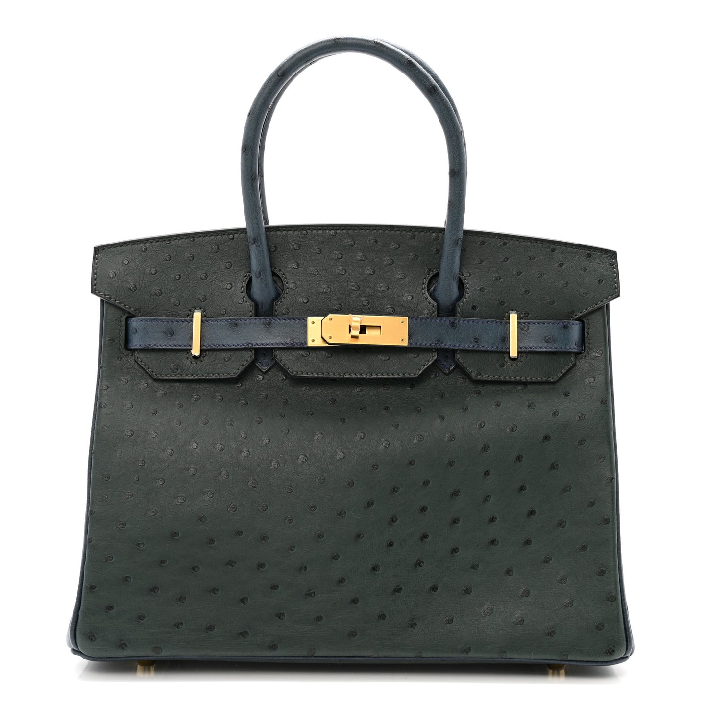 Ostrich Horseshoe Birkin 30 Vert Titien Bleu Roi