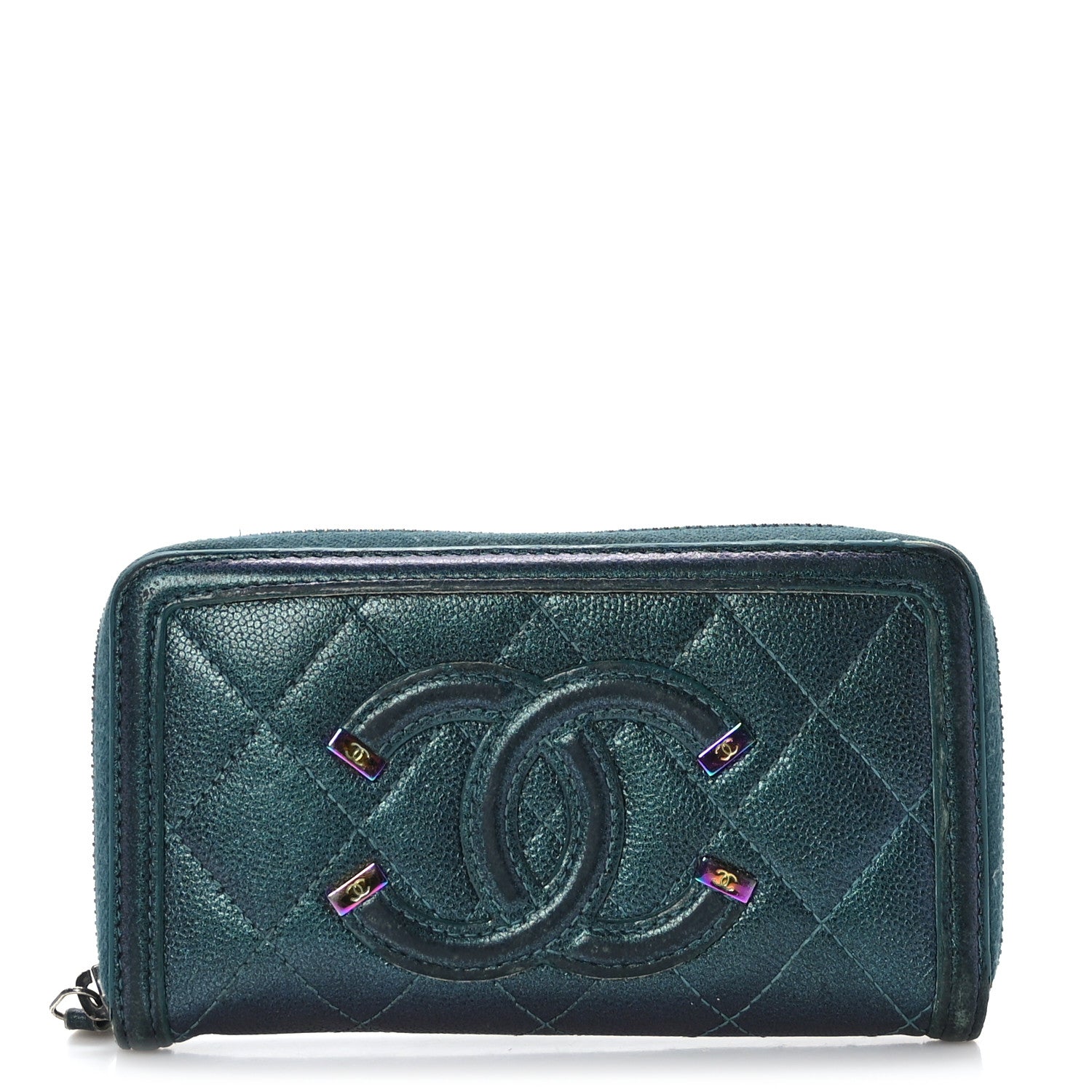 Chanel Iridescent Caviar Quilted Medium Filigree Zip Around Wallet Dark Turquoise 1 of 14