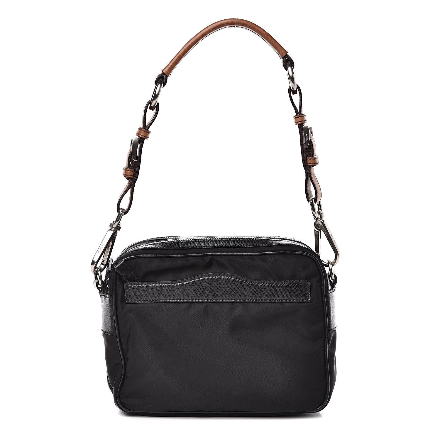 Prada Tessuto Nylon Saffiano Shoulder Bag Black Cuoio 1 of 12