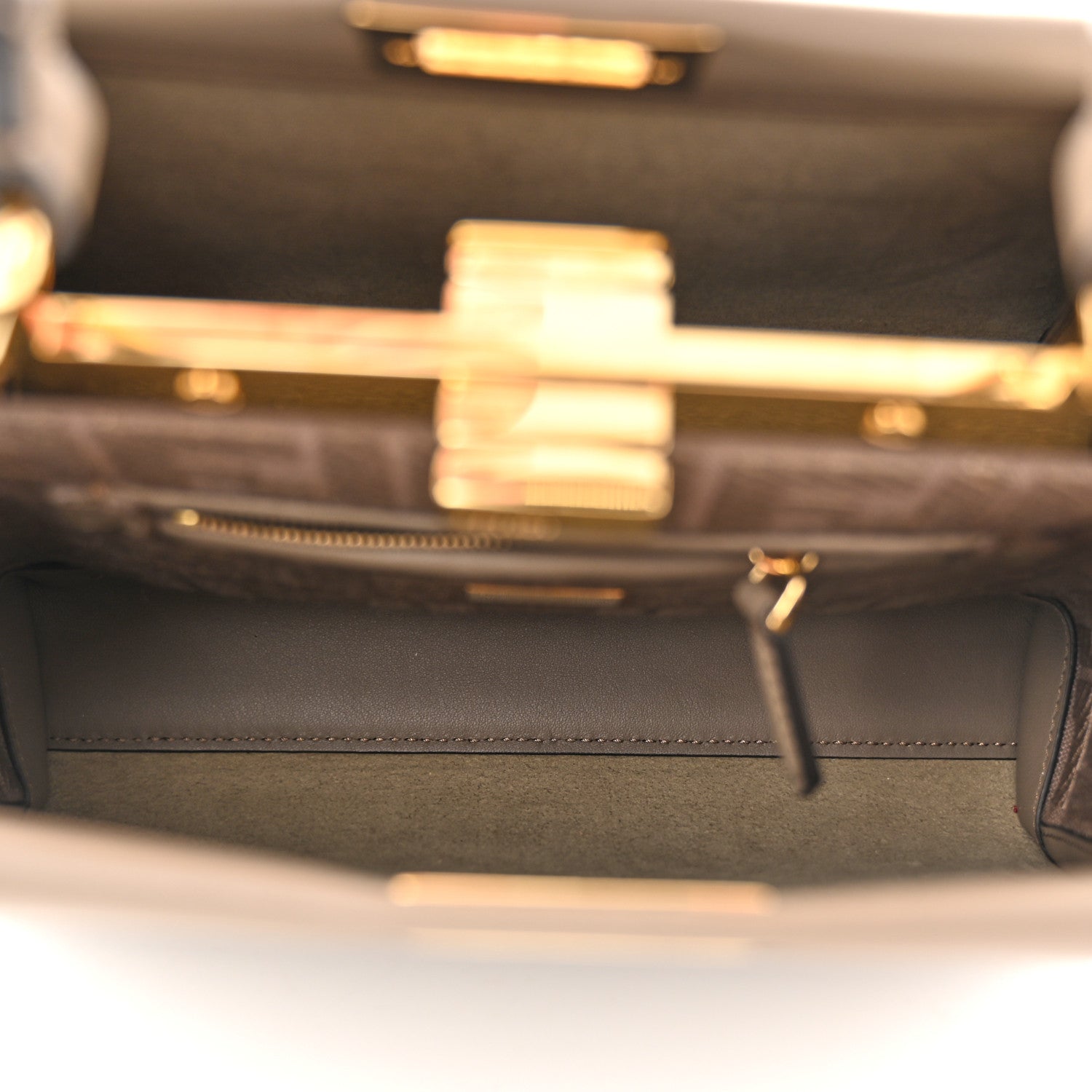 Fendi Vitello Seta Canvas FF Embroidered Mini Peekaboo Iconic Satchel Tartufo 6 of 10