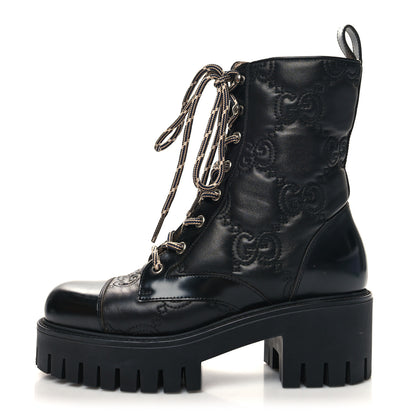 Gucci Cordovan Lux Nappa GG Matelasse Lace Up 60mm Combat Boots 36.5 Black 1 of 8