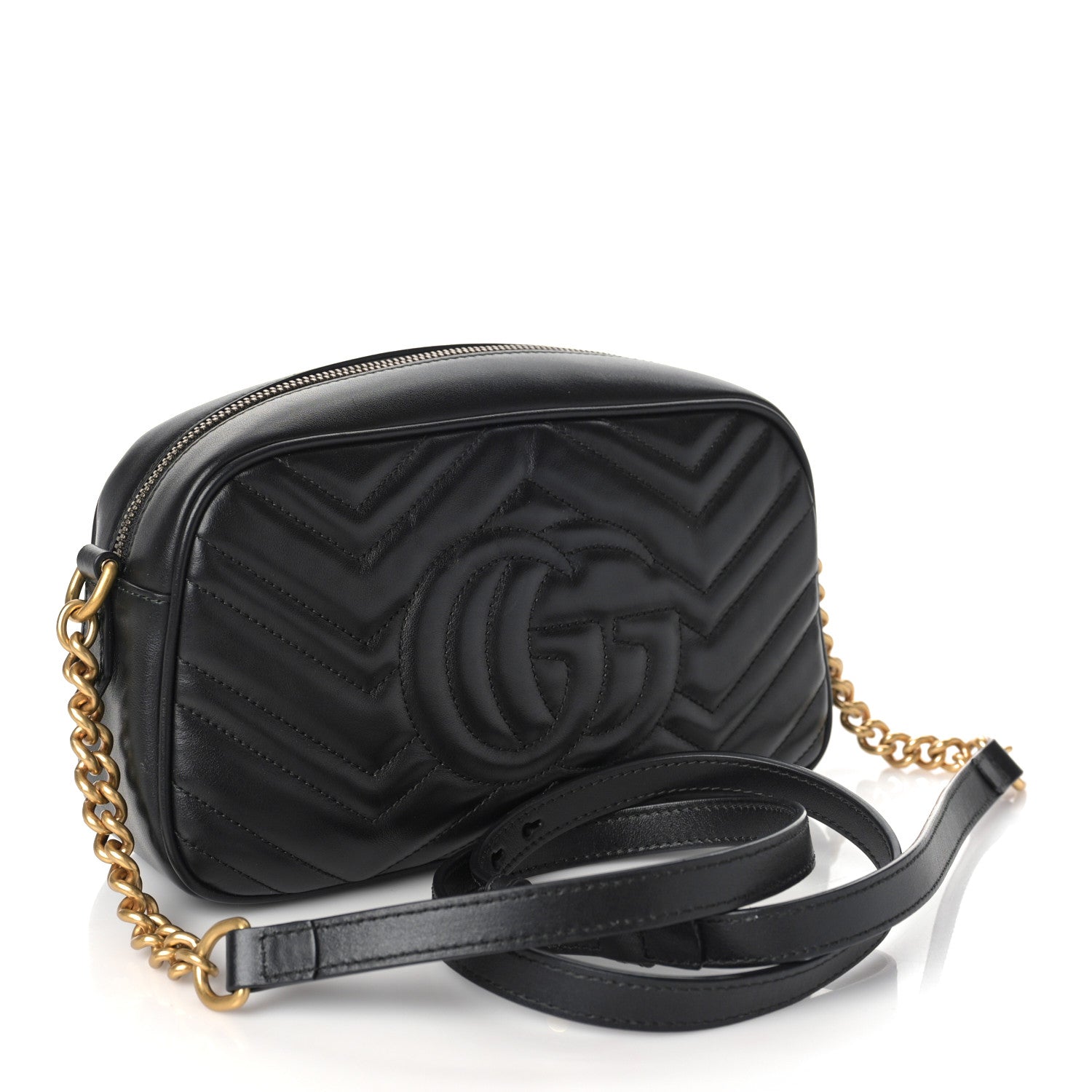 Gucci Calfskin Matelasse Small GG Marmont Chain Shoulder Bag Black 3 of 10