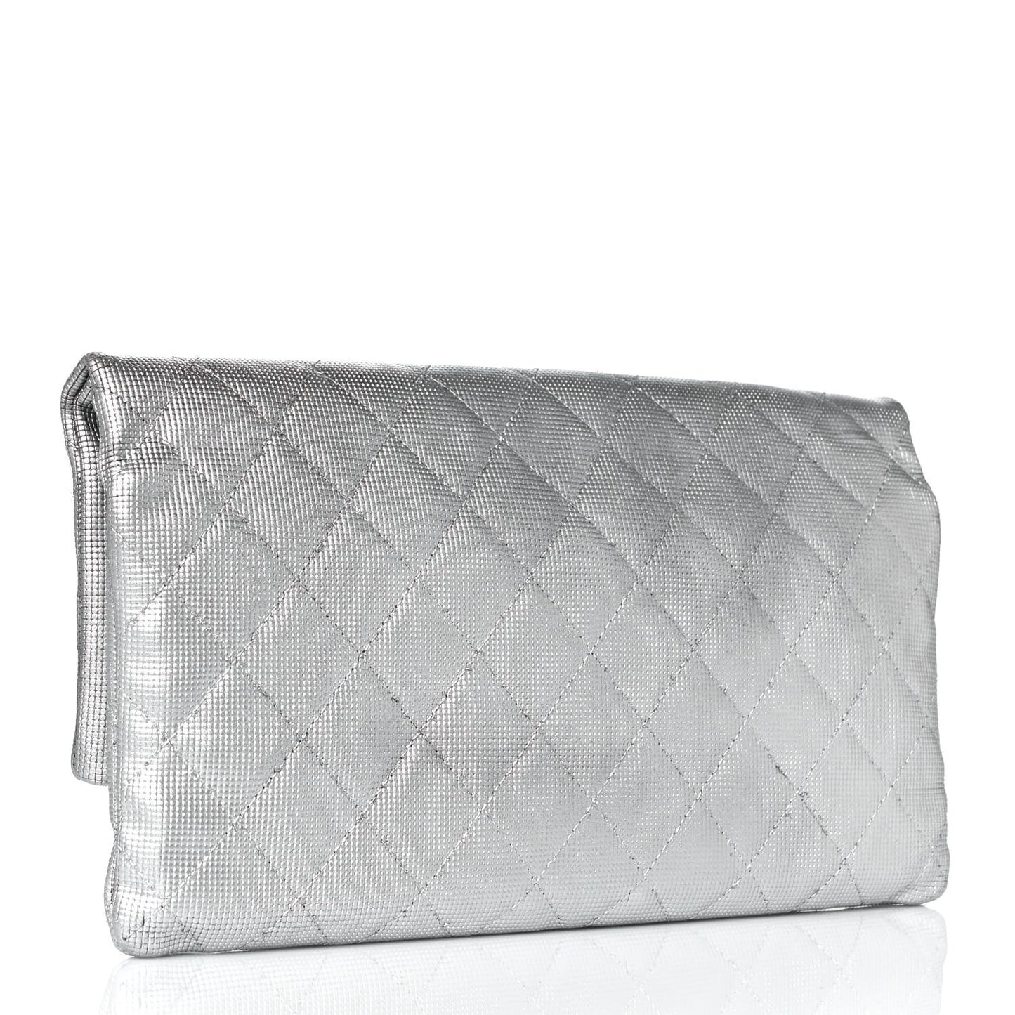Metallic Calfskin Quilted Pixel Effect CC Beauty Clutch Silver