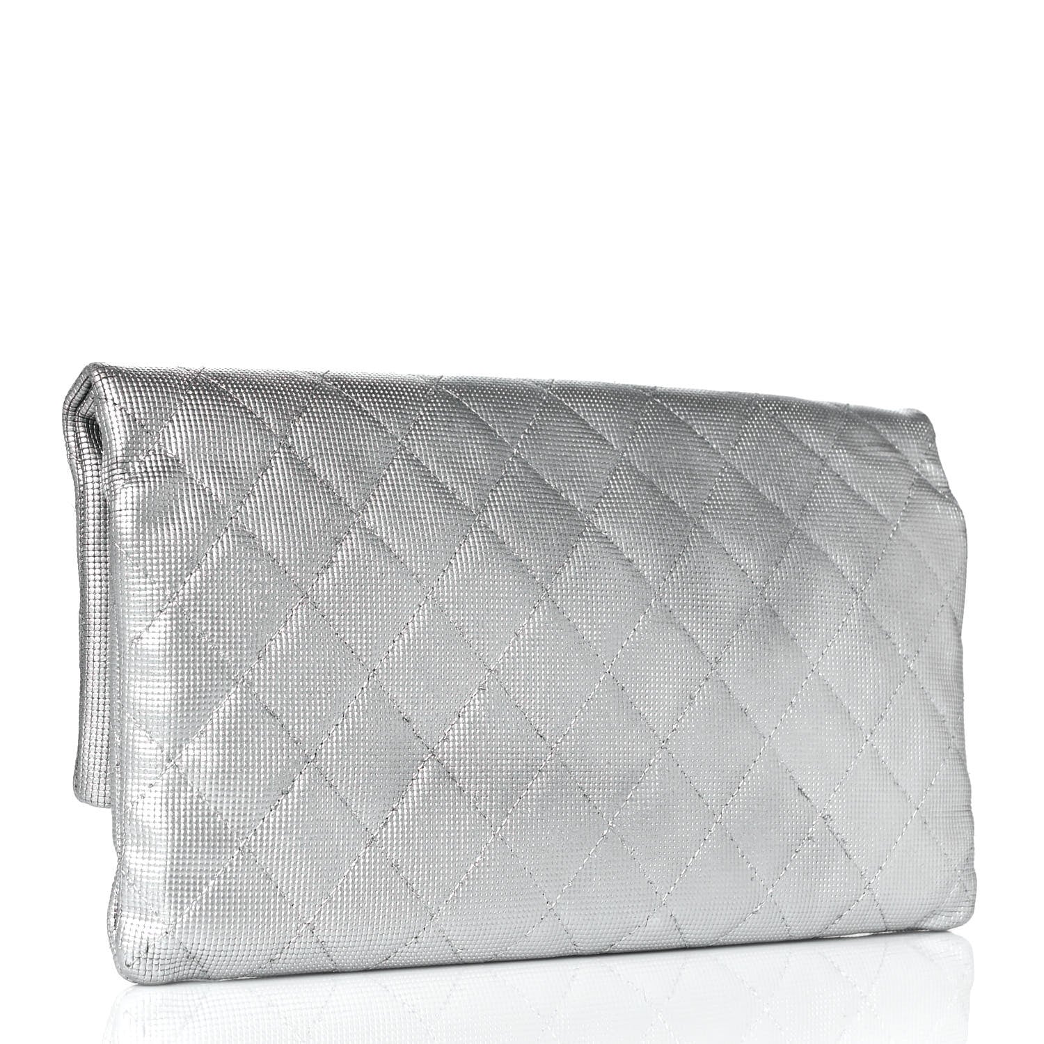 Chanel Metallic Calfskin Quilted Pixel Effect CC Beauty Clutch Silver 3 of 10