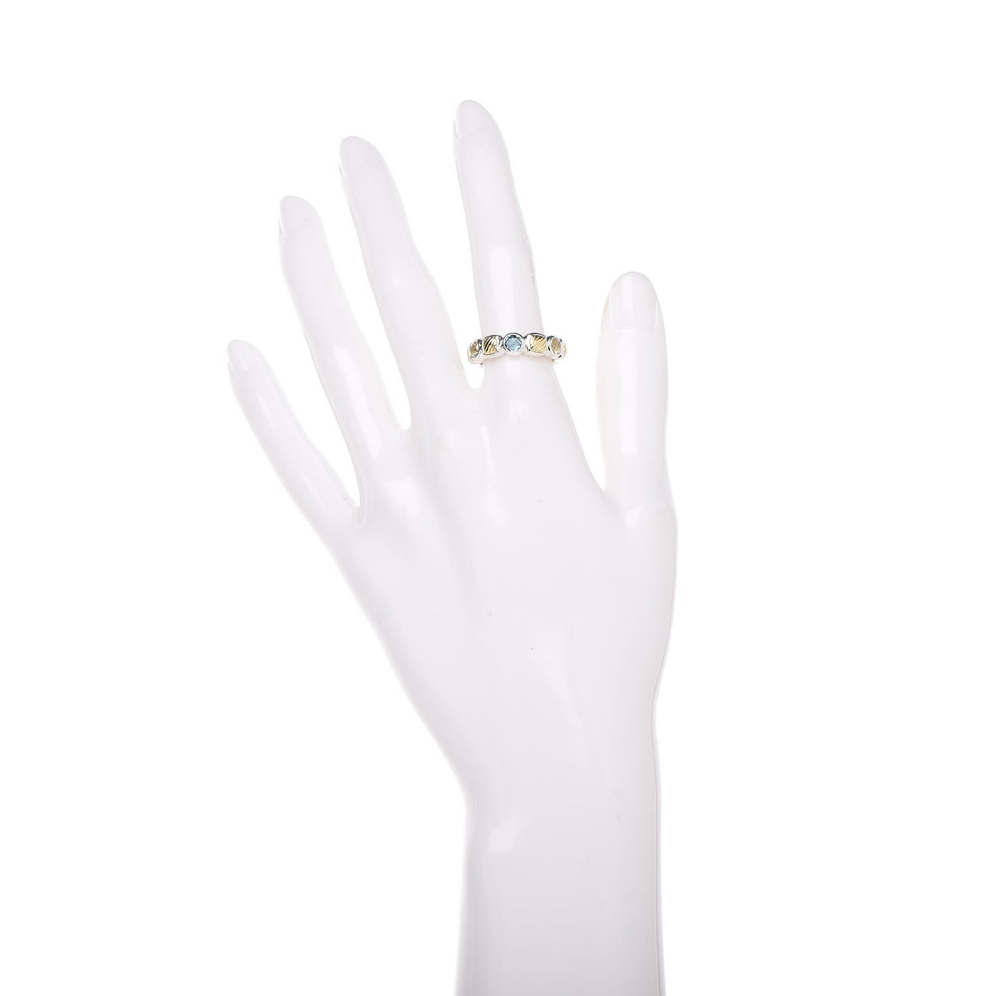 Sterling Silver 18K Yellow Gold Blue Topaz Citrine Chiclet Ring 52 6