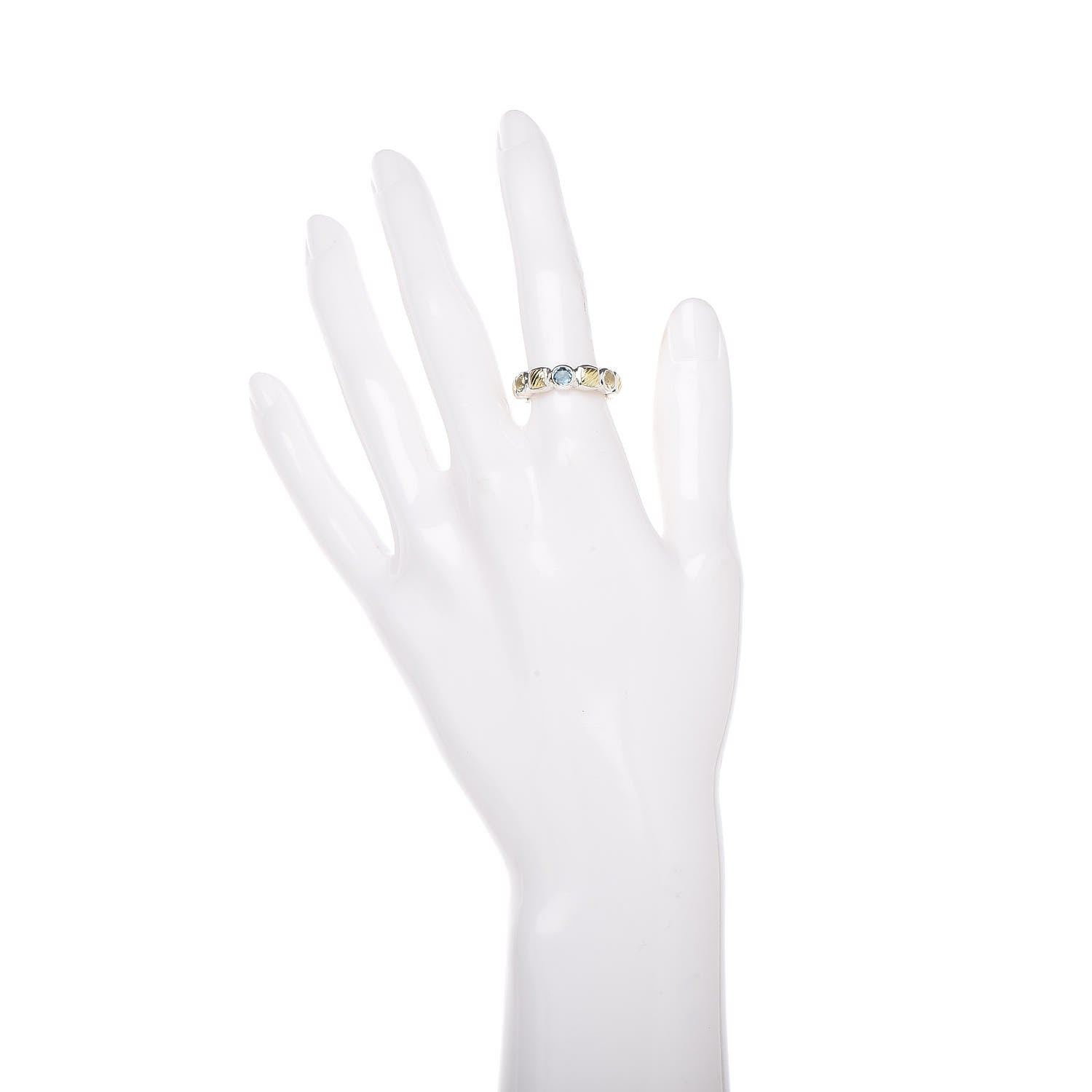 David Yurman Sterling Silver 18K Yellow Gold Blue Topaz Citrine Chiclet Ring 52 6 4 of 4