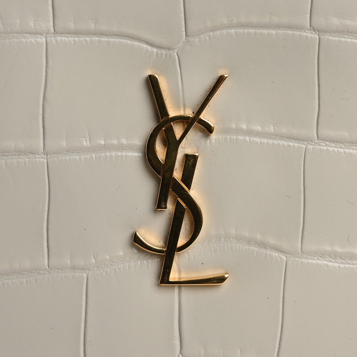 Saint Laurent Calfskin Crocodile Embossed Tablet Pouch Crema Soft 8 of 18