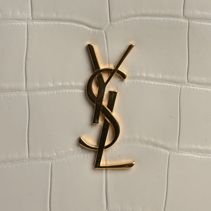 Saint Laurent Calfskin Crocodile Embossed Tablet Pouch Crema Soft 8 of 18