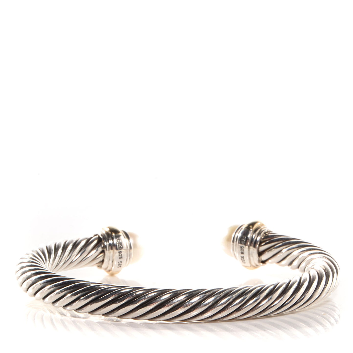 Sterling Silver 14K Yellow Gold Pearl 7mm Cable Classics Bracelet