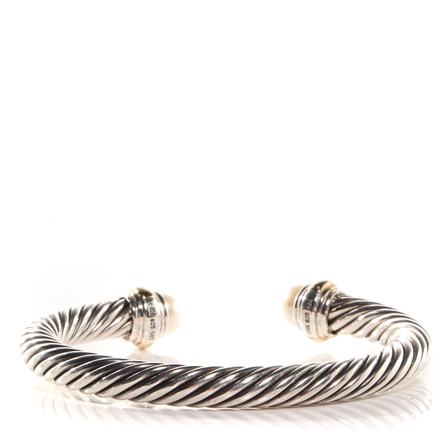David Yurman Sterling Silver 14K Yellow Gold Pearl 7mm Cable Classics Bracelet 3 of 5