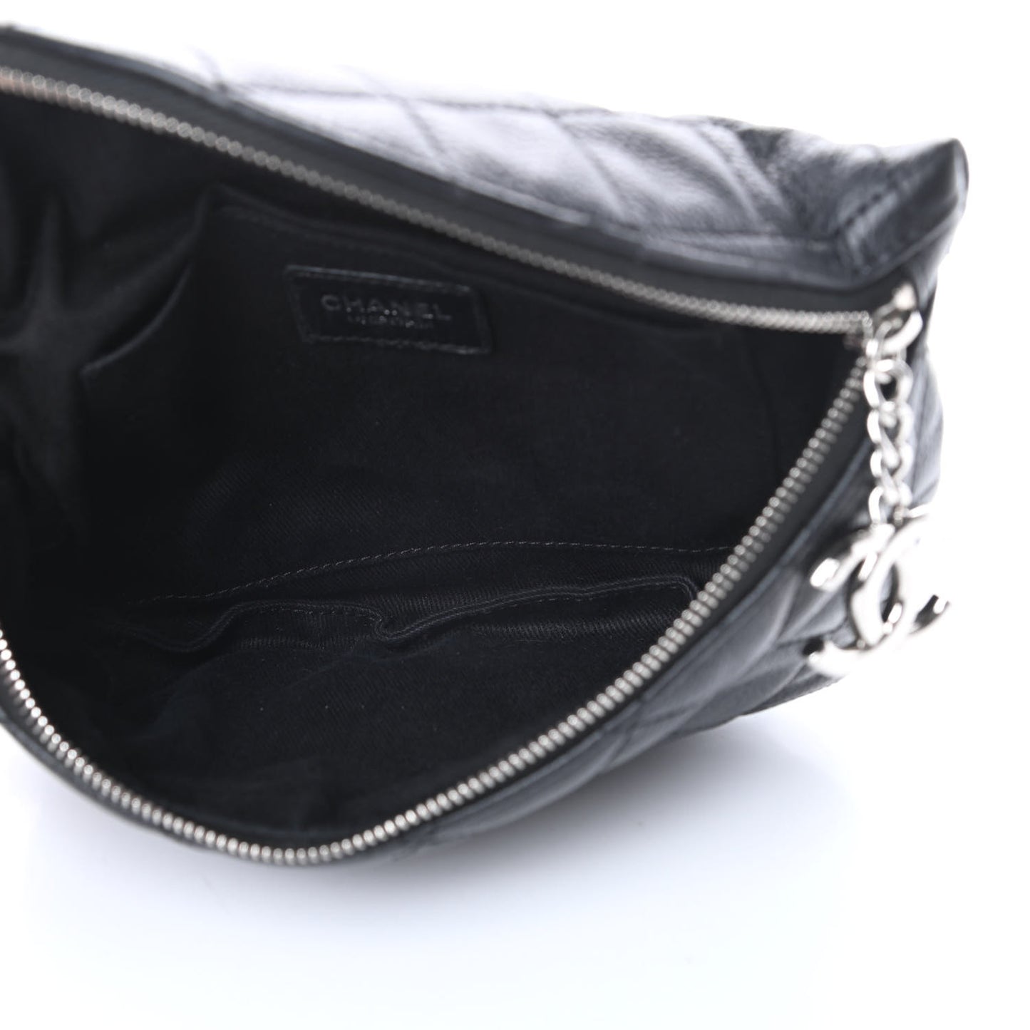 Grained Calfskin Quilted Waist Belt Bag Black