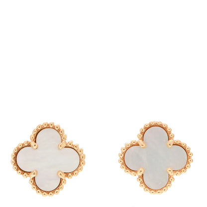 Van Cleef & Arpels 18K Yellow Gold Mother of Pearl Sweet Alhambra Earrings 1 of 6